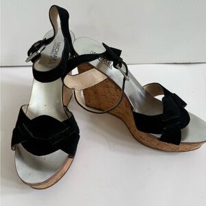Michael Kors Black and Tan Wedge Sandals